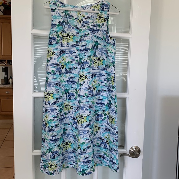 J. Jill Dresses Jjill 0 Linen Aline Dress Blue Green Print Size Xs